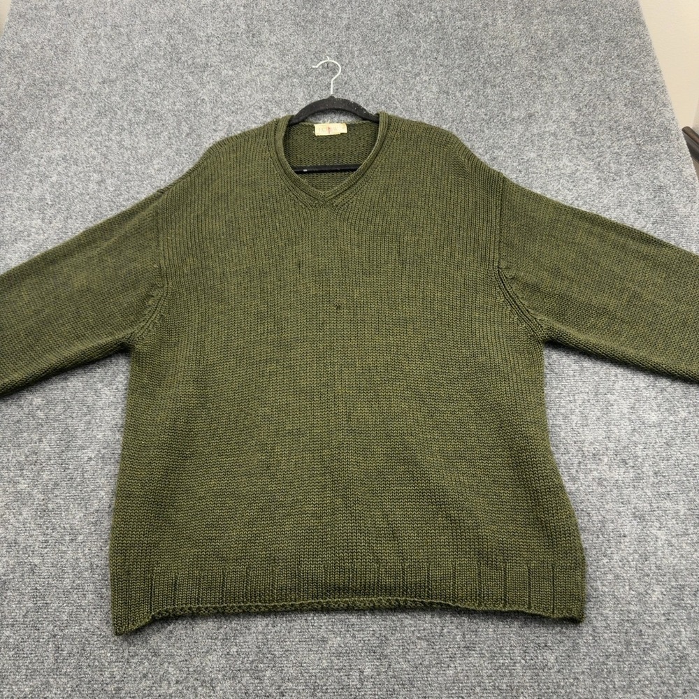 Vintage J Crew Sweater Mens XL Green Cotton‎ V Neck Knit Preppy Classic